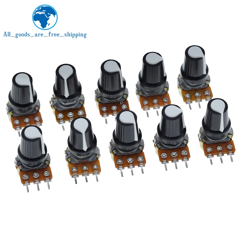 1 Bộ WH148 1K 10K 20K 50K 100K 500K Ohm 15Mm 3 Pin tuyến Tính Côn Xoay Chiết Áp Điện Trở Cho Arduino Với AG2 Nắp Trắng