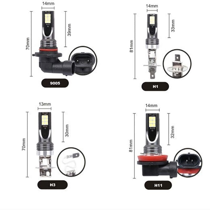 2 stuks H8 H9 H1 H3 Led H11 9005 HB3 9006 HB4 Auto CSP LED Mistkoplamp 6000K Wit Auto Mistlamp Dag Running Light