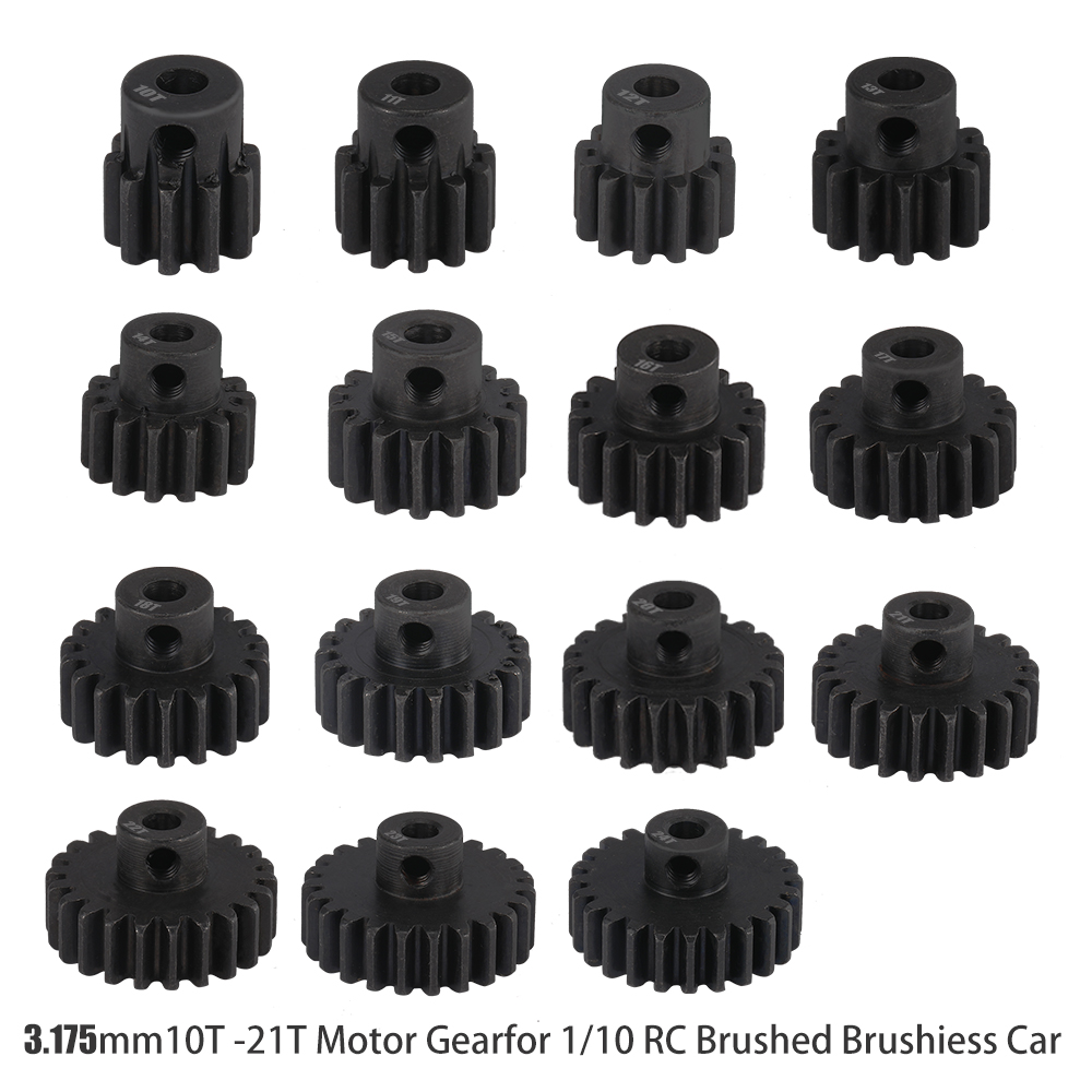 Piñón de metal de acero endurecido M0.8 de 3,175 mm, 10T, 11T, 12T, 13T, 14T, 15T, 16T, 17T, 18T, 19T, 20T, 21T, engranaje de motor para coche RC 1/10