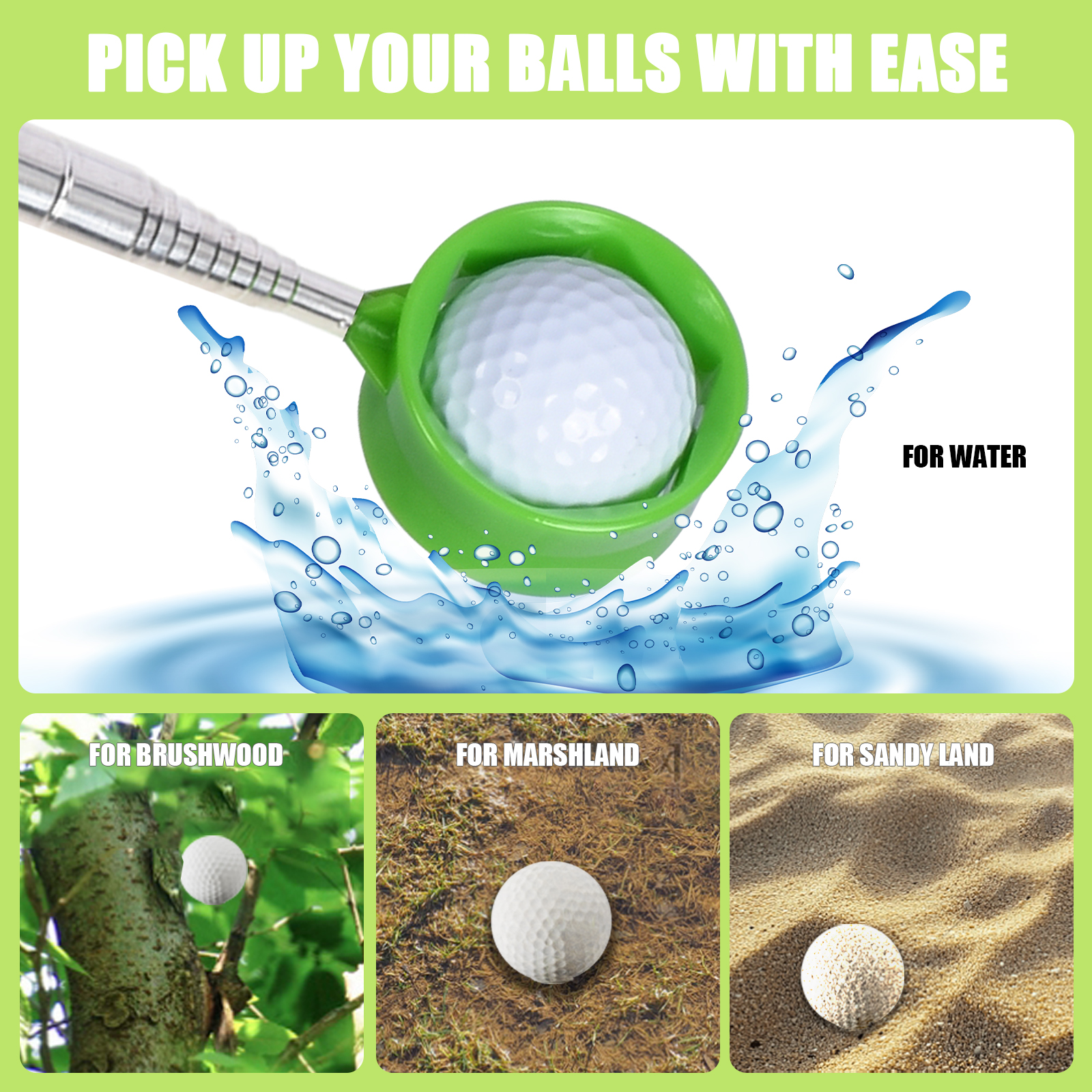 Il raccoglitore di palline da golf retrattile Cercatore di palline da golf leggero in acciaio inossidabile e maniglia facile Crea il regalo perfetto per palline da golf