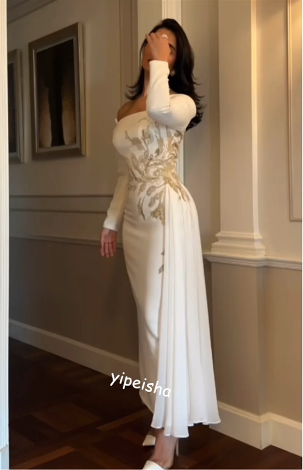 CustomizedJiayigong High Quality Sparkle Beading Party A-line Off-the-shoulder Bespoke Occasion Gown Midi Dresses