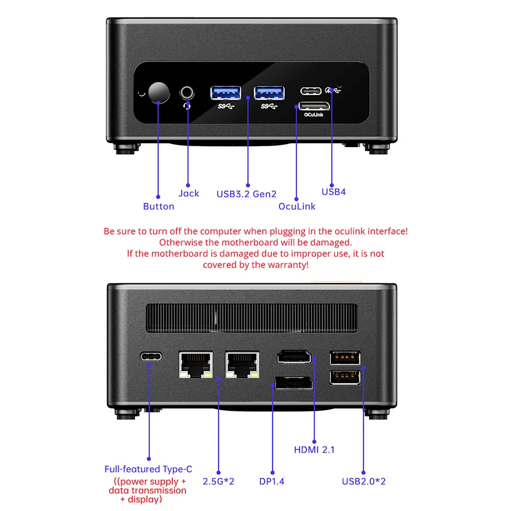 AOOSTAR GEM12 Mini-PC, AMD Ryzen 7 8845HS 8 Core bis zu 5,1 GHz, 32 GB DDR5 RAM 1 TB PCle 4.0 SSD, HDMI 2.1 + DP 1.4+ USB 4 + Typ-C
