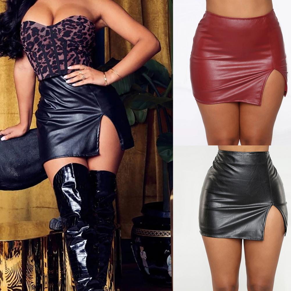 Vrouwen Lederen Nacht Clubwear Rokken Zomer Pure Kleur PU-leer Rits Sexy Hip Lederen MIni Rokken Faldas Mujer Moda 2022