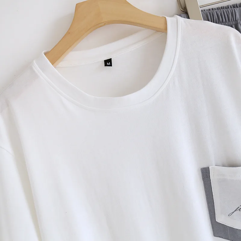 Japanischer Sommer neuer Herren-Pyjama, kurzärmelige Shorts, zweiteiliges Set, 100 % Baumwolle, gestrickt, Heimkleidung, dünn, lässig, großes Set