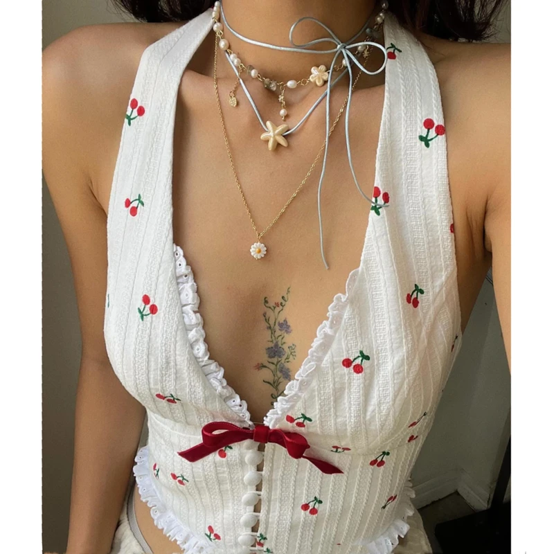 WhereMery 韓国ファッションプリントホルターキャミソールタンクトップ夏ニットスリムフィットタンクトップハイストリート通勤カジュアル婦人服