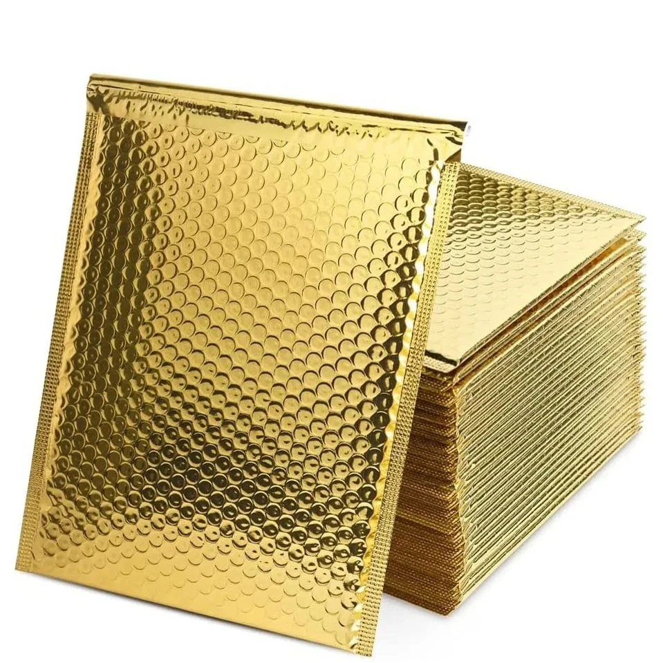 100 Stück goldene Geschenkumschläge, Taschen zum Verpacken, Luftpolstertaschen, gepolsterte Umschläge, wasserdichte Verpackungsbeutel, verdickte Versandtasche