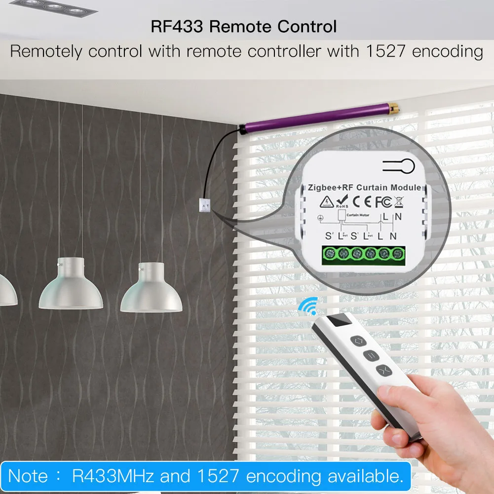 Módulo de interruptor de cortina Tuya ZigBee, Motor de persiana enrollable, Control remoto RF433, aplicación Smart Life, compatible con 2MQTT, Google Home, Alexa