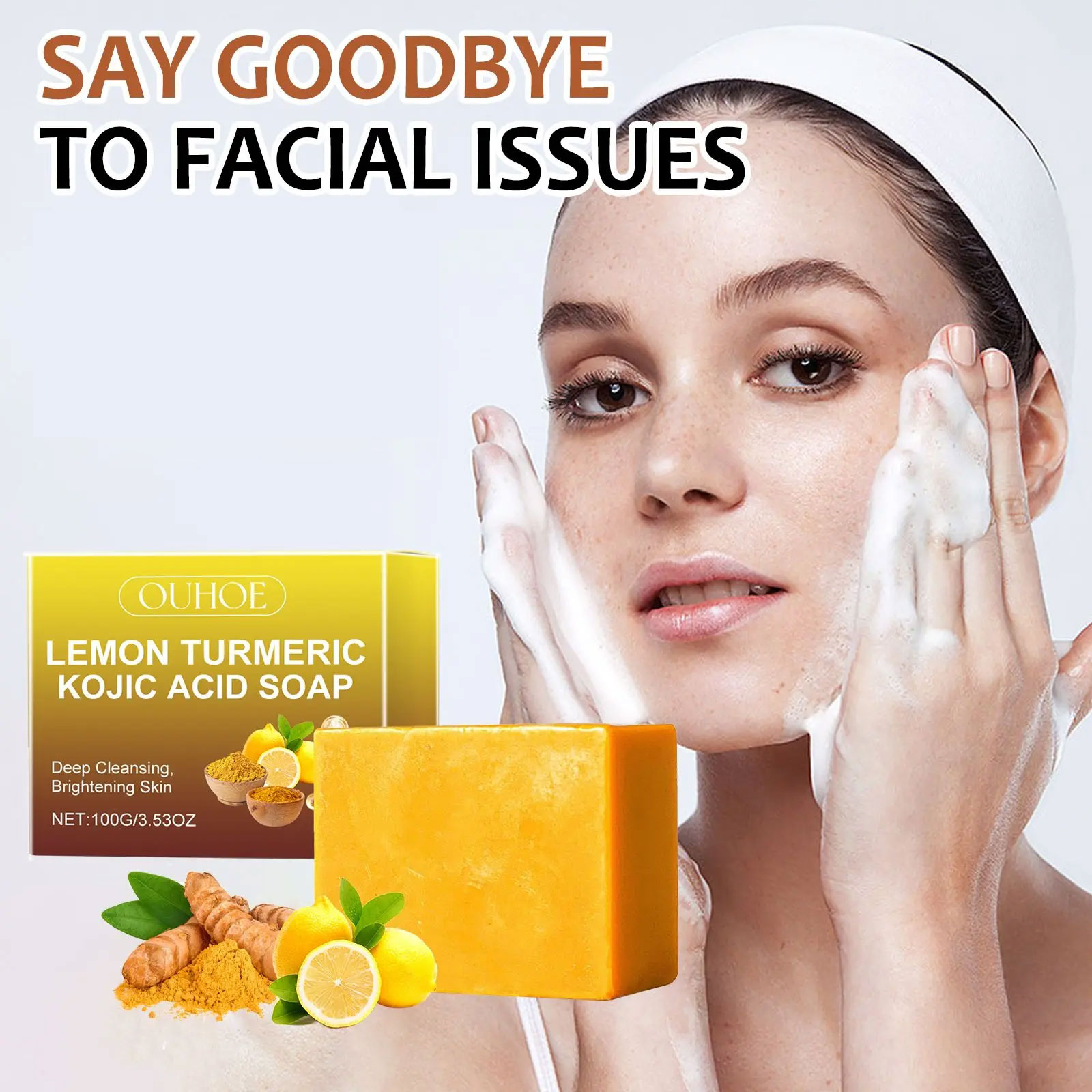 Savon éclaircissant à l'acide kojique au citron et au curcuma, nettoyage en profondeur, brillant, rajeunissant, exfoliant, même le teint de la peau, savon fait à la main