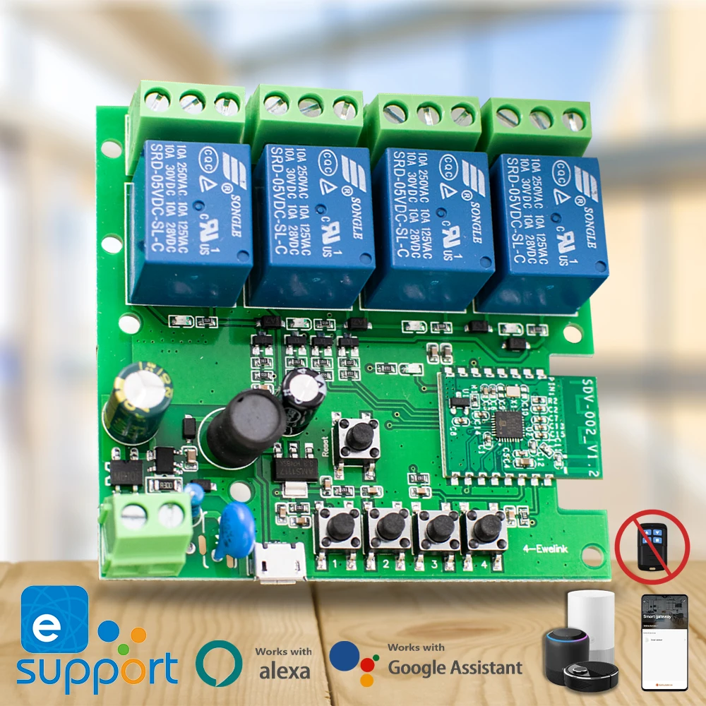 Ewelink-disyuntor de interruptor de Radio, 4 canales, AC/DC, 7-32V, 85-250V, USB, 5V, 4 canales, interruptor de Control remoto inteligente, módulo de relé WIFI