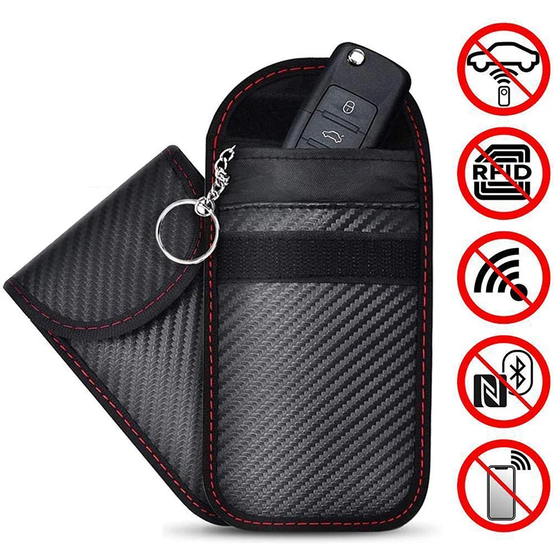 Móc Chìa Khóa Ô Tô Tín Hiệu Chặn Ốp Lưng Lồng Faraday Fob Túi Móc Khóa Rfid Ngăn Chặn Túi Phụ Kiện Xe Hơi