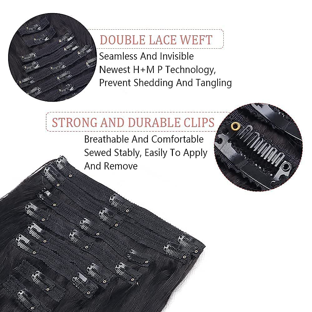 Extensión de cabello con Clip, cabello humano Natural liso, extensión de cabello Remy brasileño de cabeza completa, extensión de cabello con Clip para mujeres
