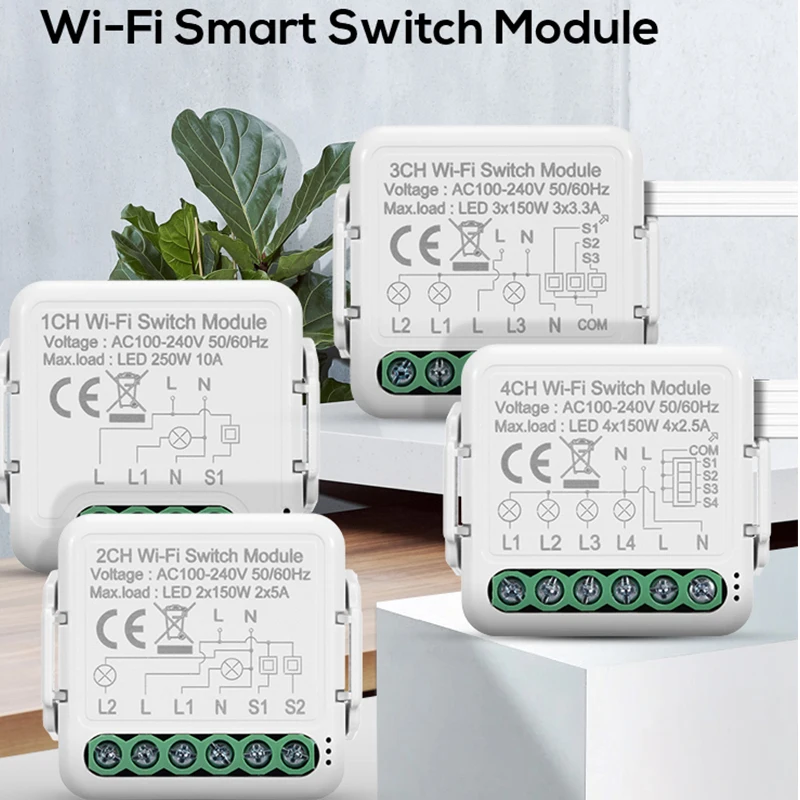 Выключатель Tuya DIY Модуль Wifi Smart Light Модуль 10A 100 - 240V Двусторонний пульт дистанционного управления приложением в сочетании с домашней страницей Alexa Google 1 / 2 / 3 / 4 Gang