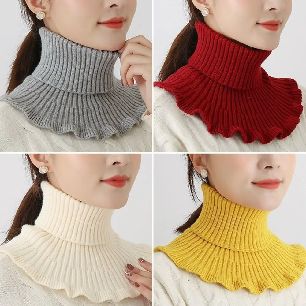 Fashion Warm Knitted Fake Collar Windproof With Wooden Ears Neck Warmer Winter Detachable Turtleneck Men Women
