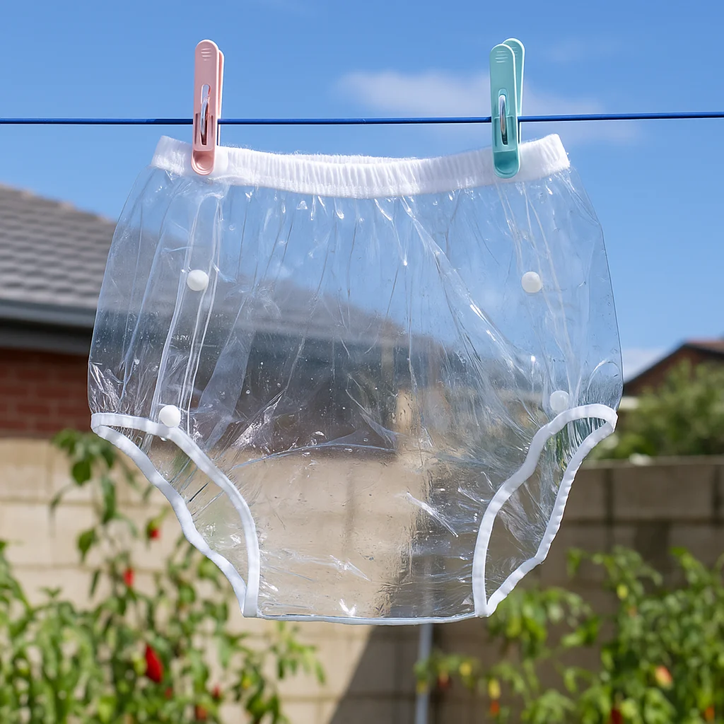 Novo design com botão de pressão lateral, fralda transparente para adultos, reutilizável, lavável, à prova d'água, roupa íntima silenciosa, uso externo/interno