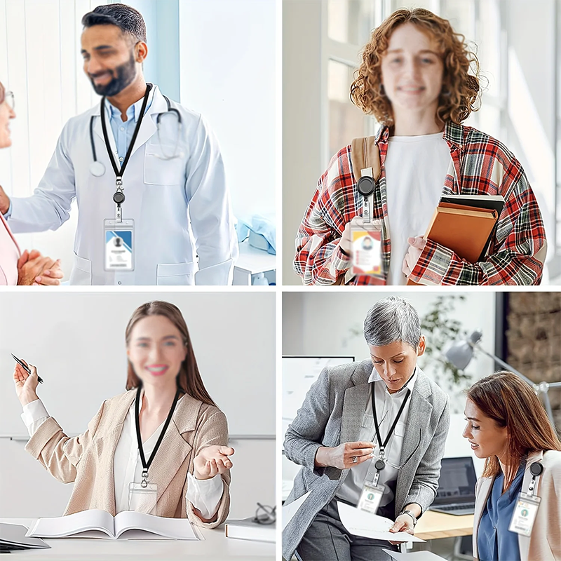 Black Retractable Badge Reel Set with Lobster Clasp and Waterproof PVC Card Holder, Durable Lanyard, for Work ID and Name Tags