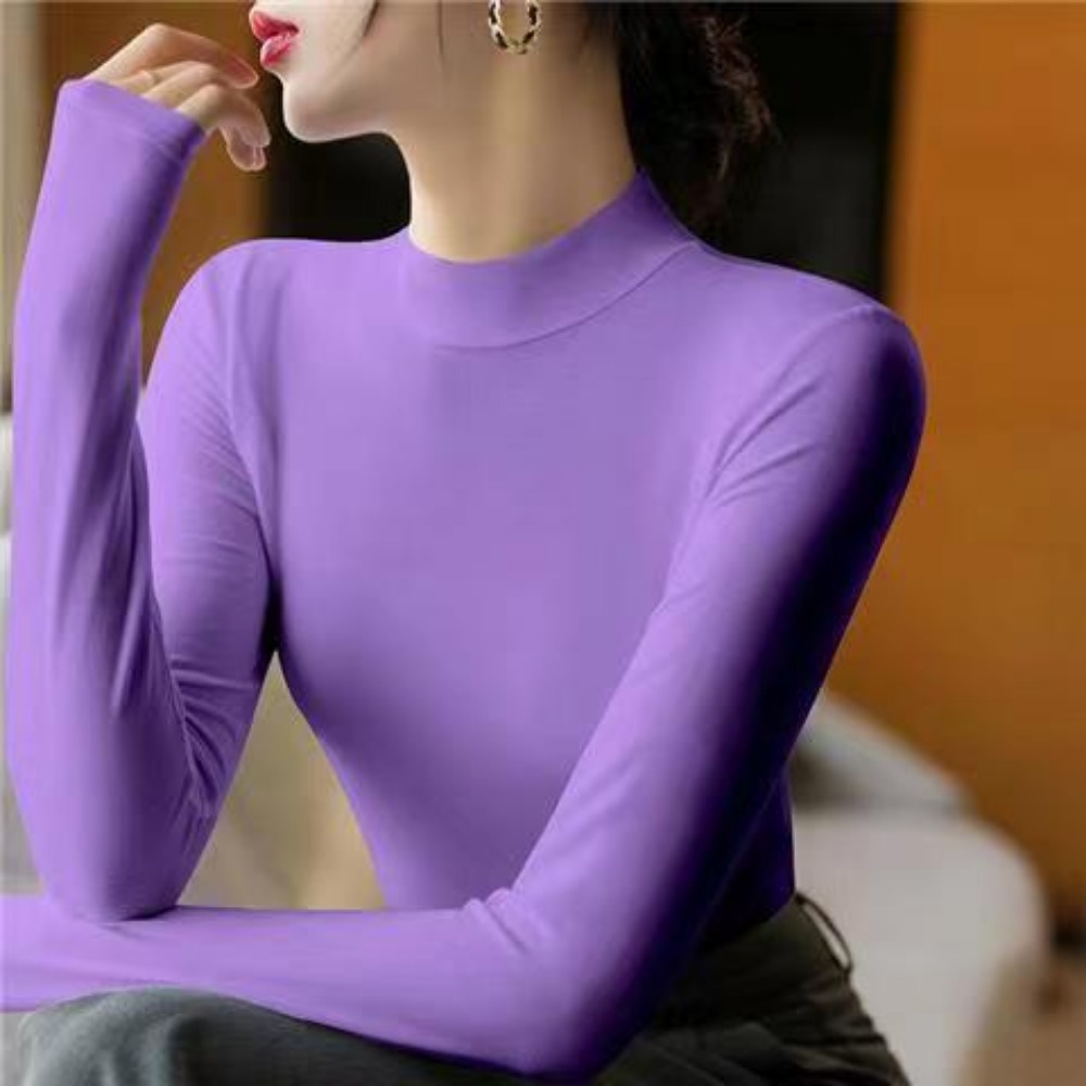 Camiseta Undertale lisa a la moda para mujer, camiseta interior ajustada con cuello alto y mangas largas adecuada para Otoño e Invierno, camiseta de lujo