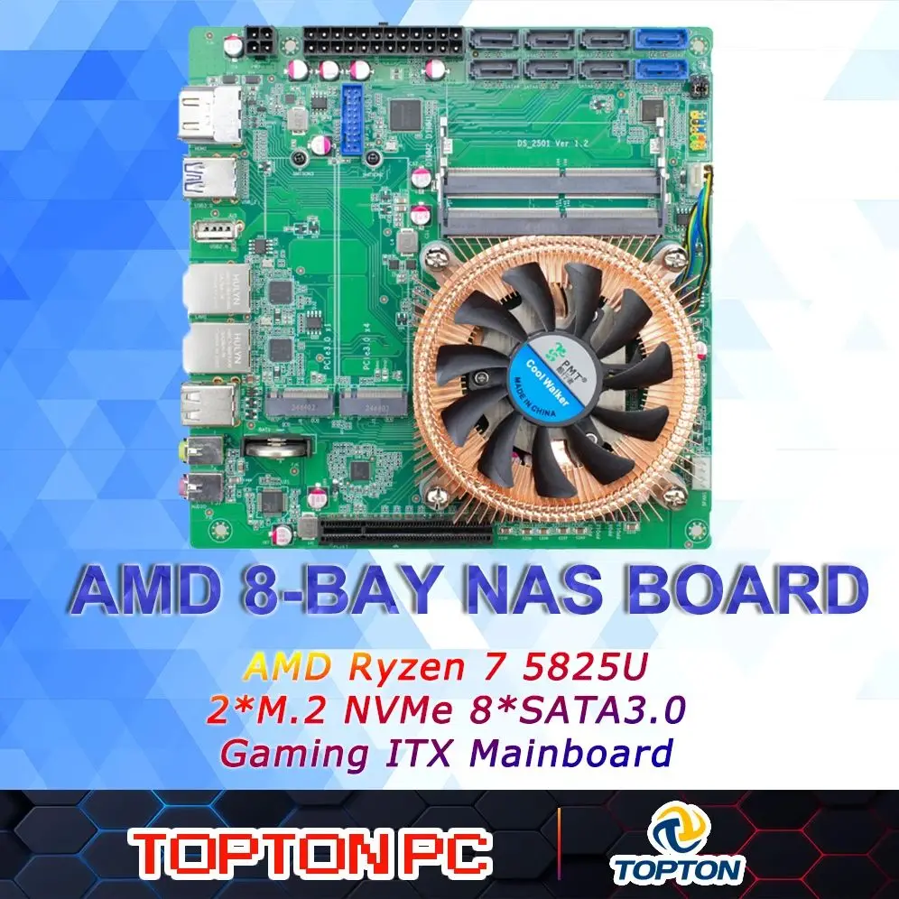 Материнская плата AMD Ryzen 7 5825U 5800H NAS с 8 отсеками 1*8XPCIE3.0 2*Intel i226-V 2.5G 2*M.2 NVMe 8*SATA3.0 DDR5 Firewall ITX, материнская плата