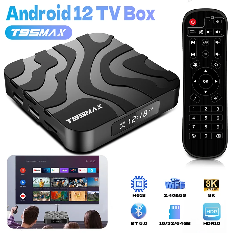 T95 MAX Allwinner H618 Smart TV Box Android 12 2,4G/5G Dual Wifi Quadcore 8GB16GB32GB64GB 8K Ultra HD Media Player Set Top Box
