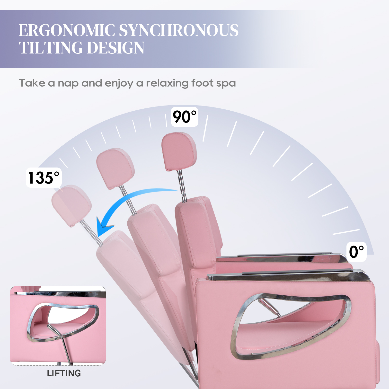 Pedicure Chair No Plumbing, 360° Swivel Hydraulic Adjustable Reclining Station with Massage Foot Bath & Footrest for Nail Tech,