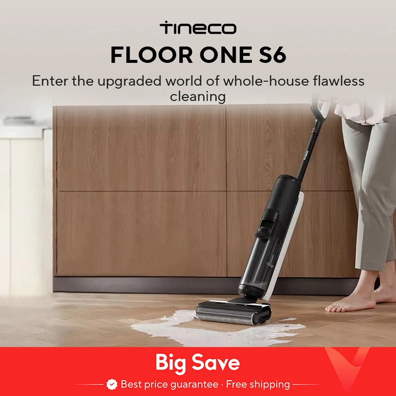 Tineco Floor One S6 Bezprzewodowy odkurzacz na mokro i sucho Mop do mycia podłóg All-in-One do twardych podłóg LED Dwustronne czyszczenie krawędzi