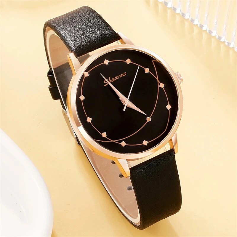 Relógio de cinto de couro casual feminino, relógios para senhoras, Starry Sky Dial, relógios de quartzo, relógio de vestido, moda, 5 peças