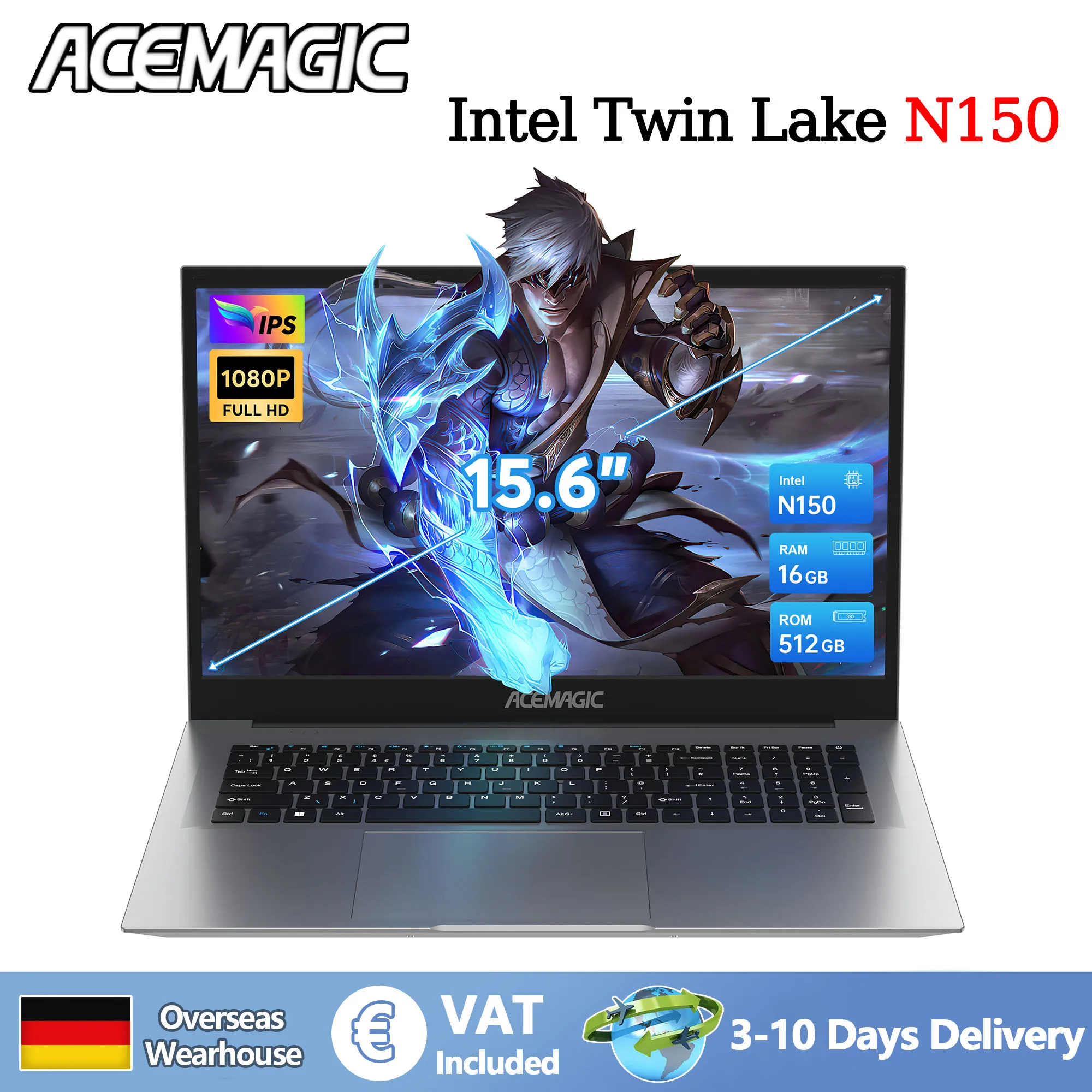 ACEMAGIC AX15 Intel Twin Lake-N150 15.6" Ultra Slim Laptop 5000 mAh 16 GB LPDDR4 RAM 512 GB Rom Windows 11 BT5.0 Wi-Fi 6 Notebook