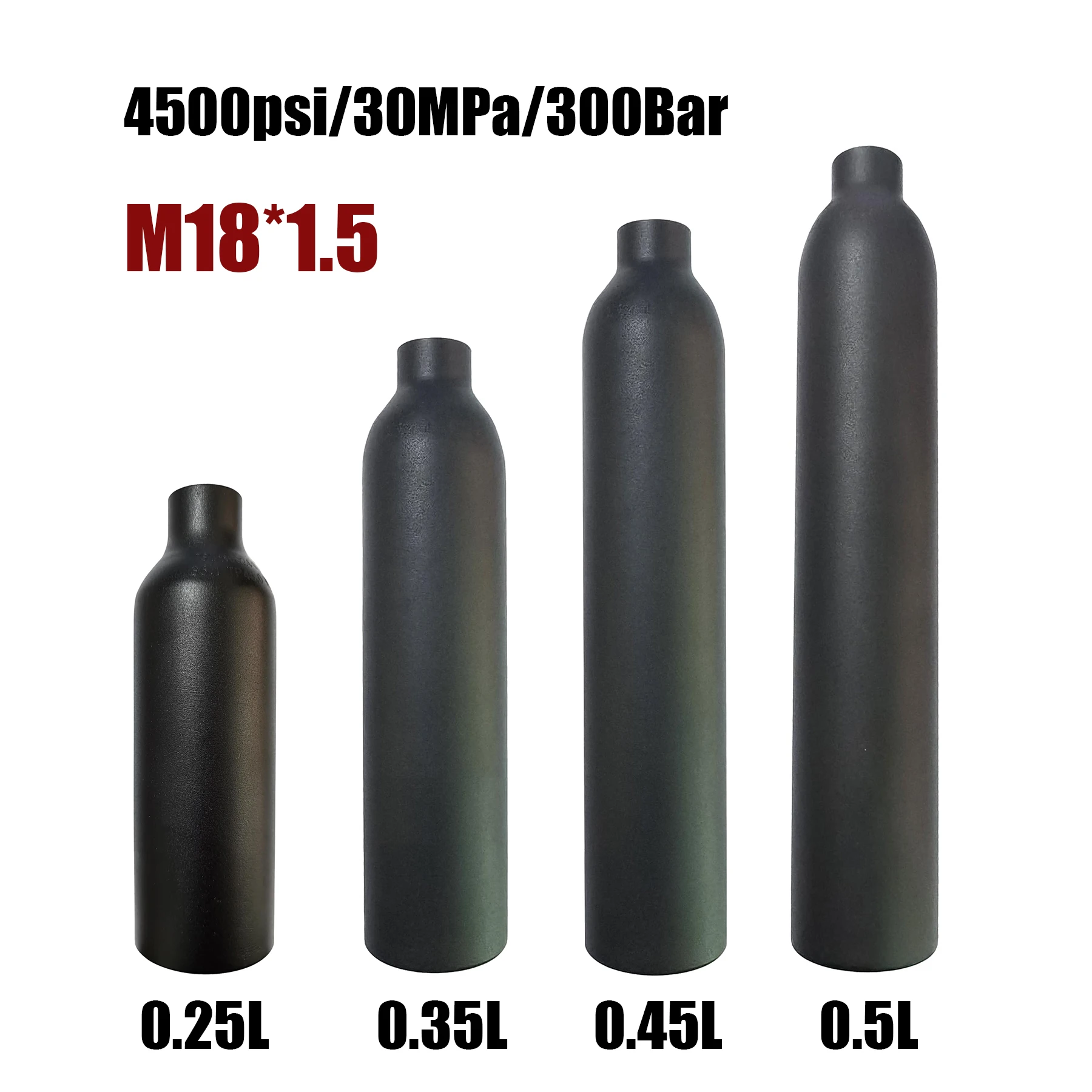 Serbatoio dell'aria compressa Bombola del gas ad alta pressione Bombola di CO2 0.25L 0.35L 0.5L 4500psi 30MPa 300bar M18 * 1.5 Acquario subacqueo