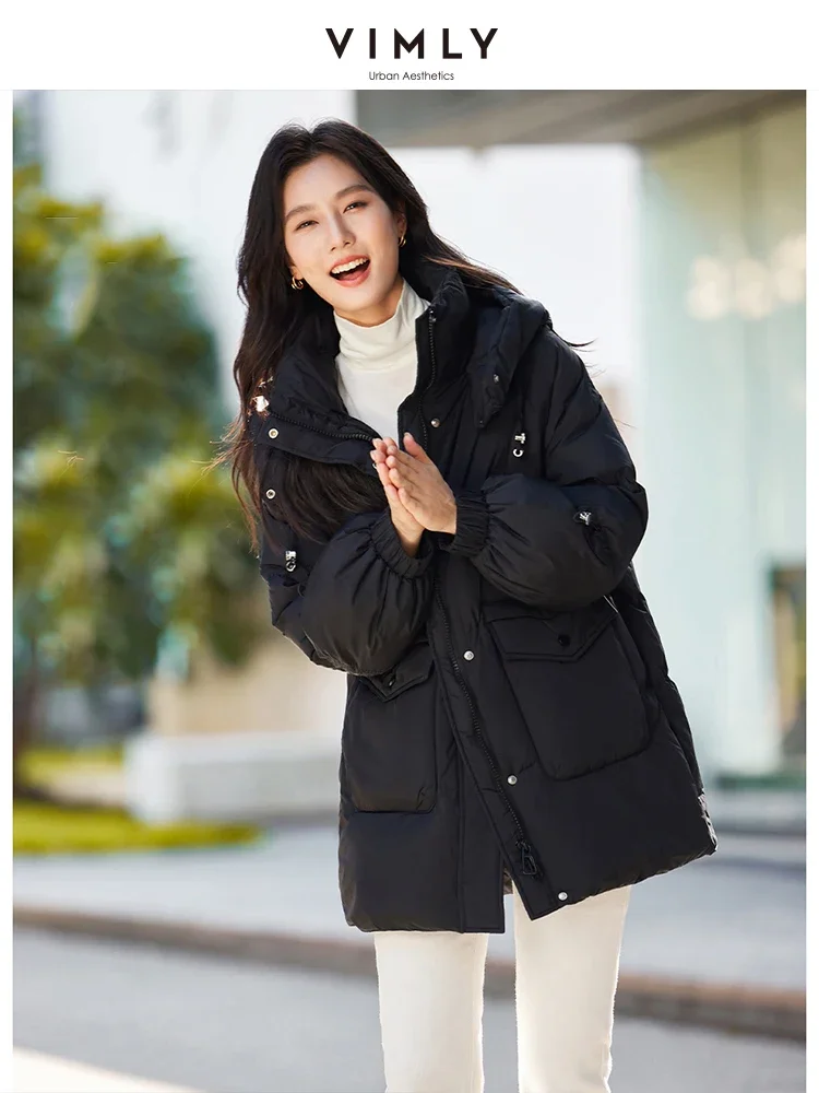 Vimly abrigo de invierno para mujer, abrigos de plumón, chaqueta larga de plumón, Chaqueta de plumón de pato con capucha para mujer, abrigo grueso y cálido de lujo, longitud media, para invierno, 2022, 50302