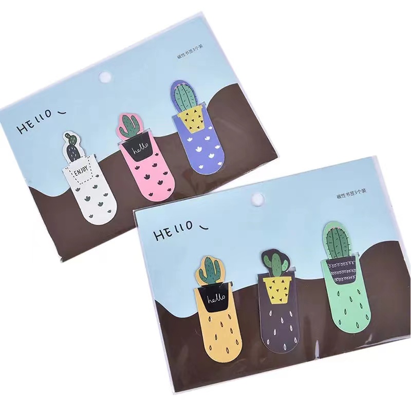 3 Pcs Fresh Cactus Succulent Plants Magnetic Bookmarks Books Marker Of Page Student Stationery School Office Supply