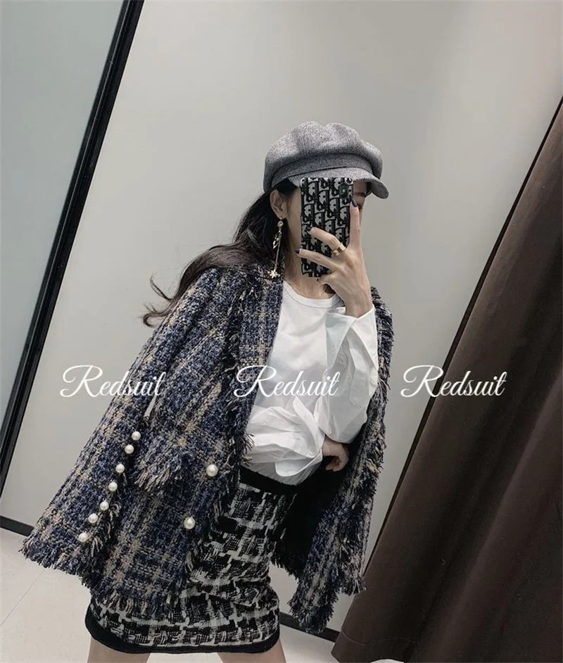 女性のカジュアルな春のスーツ,中程度の長さのジャケット,スリムフィット,ツイード,2021