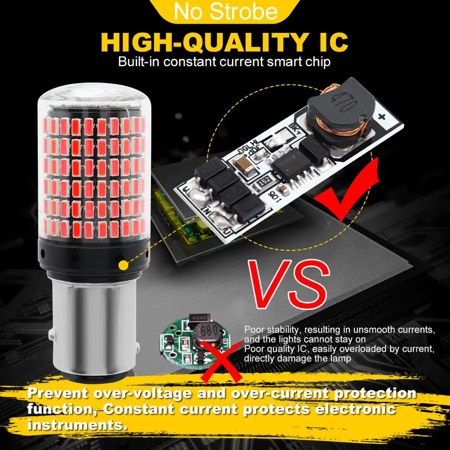 2x Đỏ 1157 BAY15D LED Xi Nhan Canbus 144 SMD 20W Phanh Ngược Đèn Đuôi Bóng Đèn