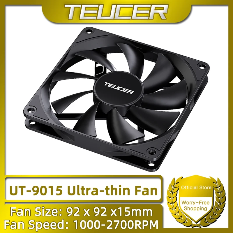 TEUCER UT-9015 92 мм, 12 В, 4 контакта, ШИМ, 1000-2700 об/мин, ультратонкий вентилятор для корпусов ATX и охладителей процессора