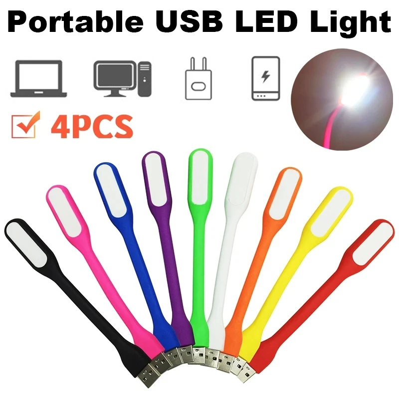 보조배터리 컴퓨터용 접이식 눈 보호 램프, 미니 USB LED 조명, 휴대용 독서 조명, LED 야간 조명, DC 5V, 2 개, 4 개