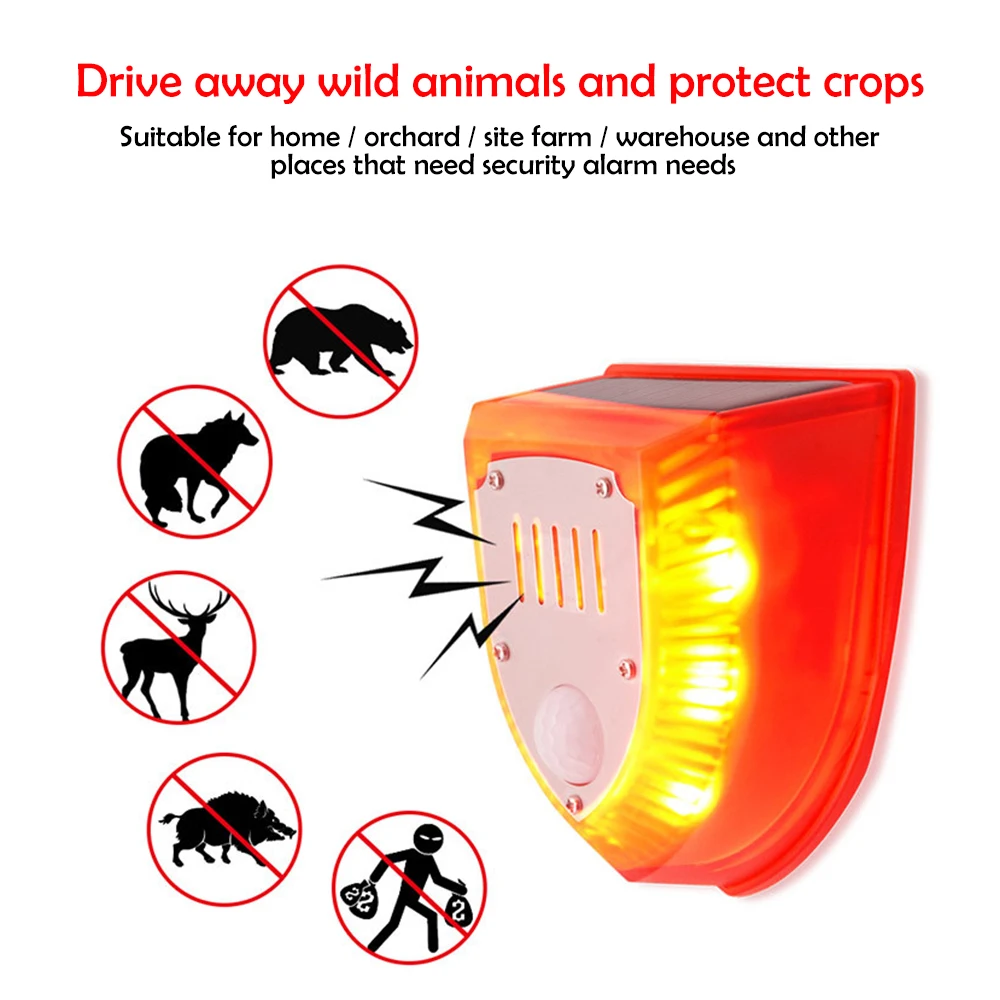 Animal Repelente Drive Presen￧a Animal Detector de Indu￧￣o Infravermelho Tempo Fixo Alarme Luz Solar / DC Carregamento