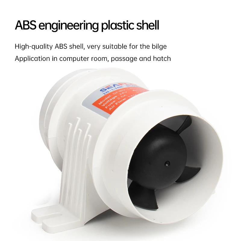 12V/24V 40A ABS Leises Luftgebläse Wasserdicht Hoher Luftstrom Inline-Gebläse Marine Bilge Boot Gebläsemotor Kunststoff