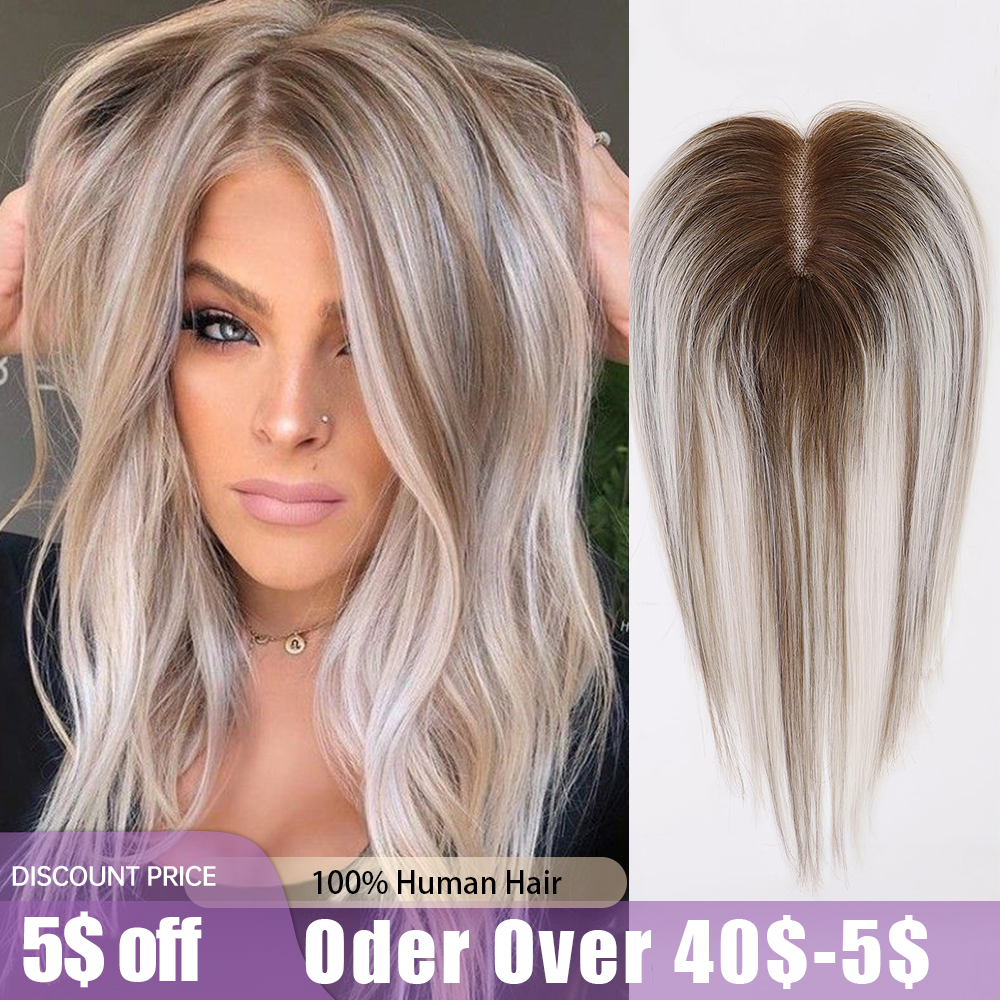 12-дюймовые человеческие волосы Remy, заколки на кружевной основе, серо-коричневые, блондинки, смешанные 100% человеческие волосы, наращивание волос для женщин