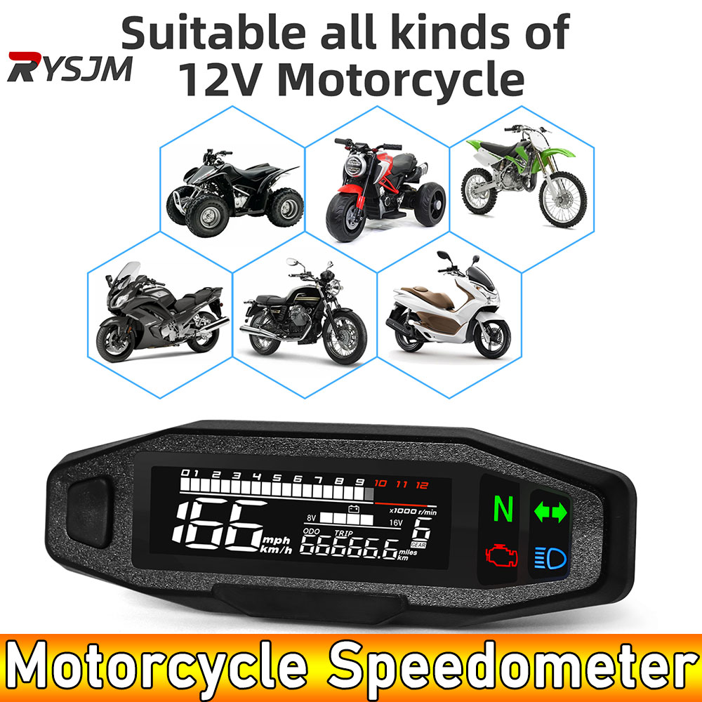 AD Universal Motorrad Tachometer Digitale Geschwindigkeit Meter LED Tachometer Dashboard Instrument Panel Meter LCD Display Y Halterung
