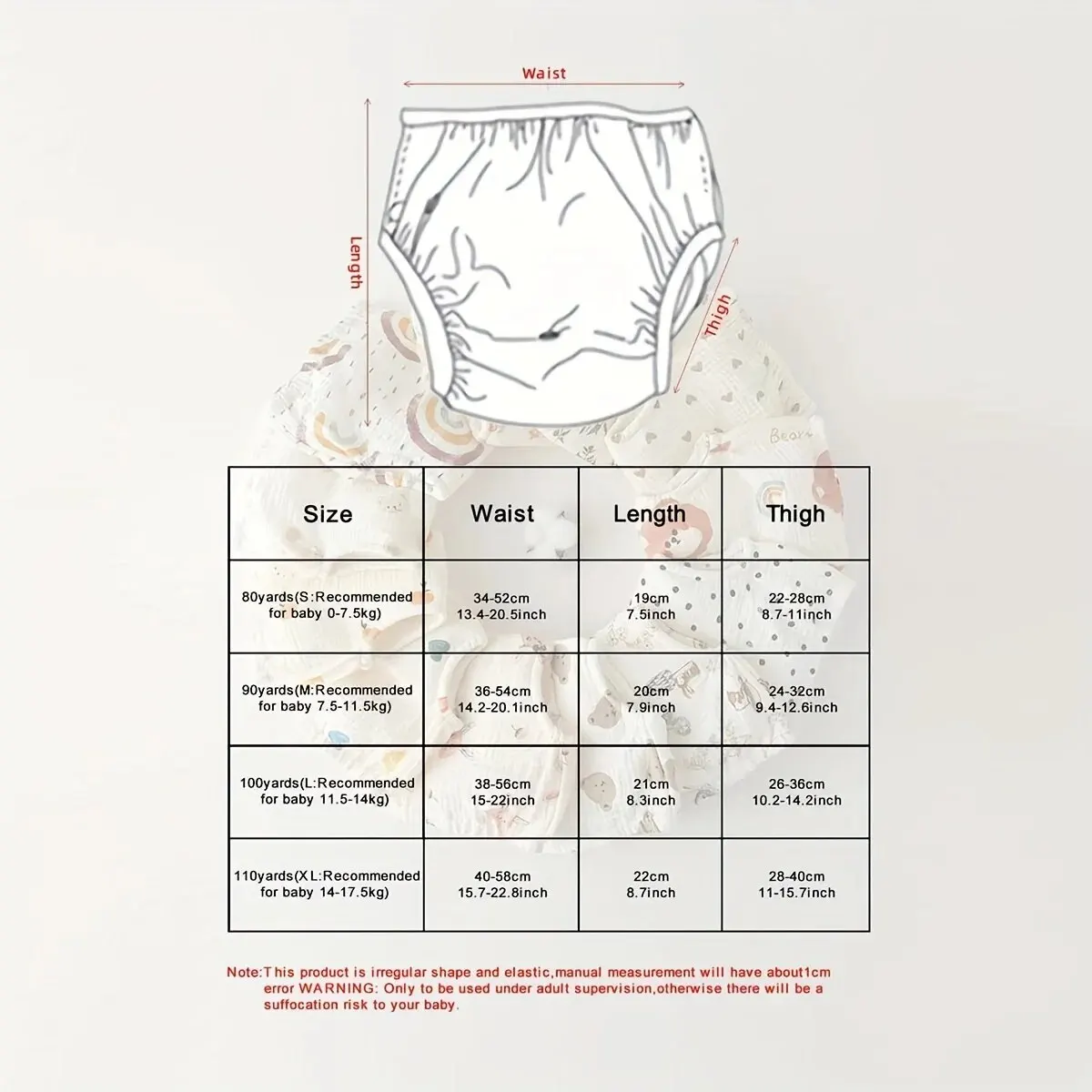 Fraldas reutilizáveis para bebês, 6 camadas, à prova d'água, reutilizáveis, algodão, respirável, shorts de treinamento, roupa íntima, calças de pano, 1 peça