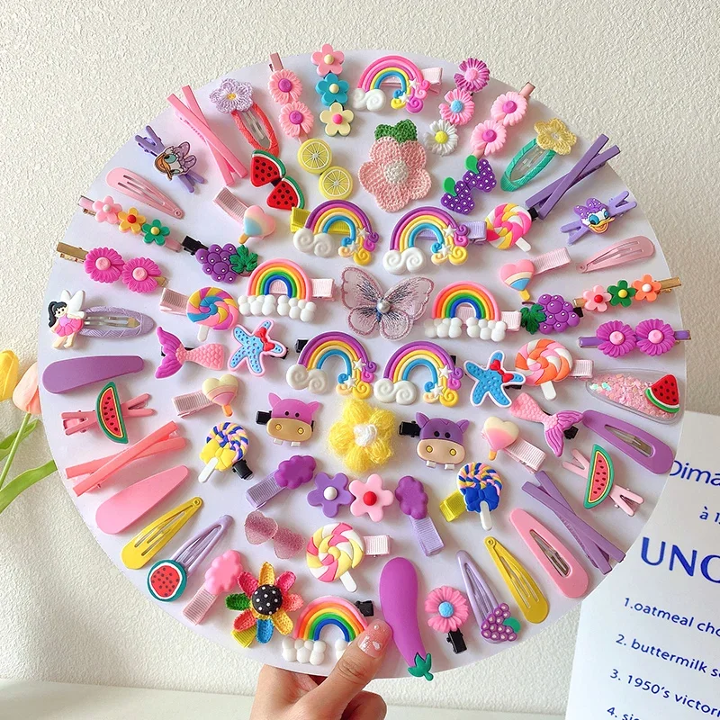 14-28-42-70 pçs dos desenhos animados do bebê grampo de cabelo conjunto flor fruta bebê menina presilhas franja grampos de cabelo crianças acessórios para o cabelo