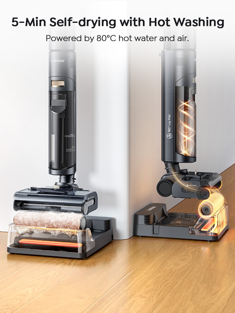 Laresar S7 Pro Aspirador Sem Fio Molhado e Seco, Mopa, Limpeza Lay-Flat, Secagem Rápida 5 Min, Auto-Limpeza 80°C, Sucção 19000 Pa, Anti-Emaranhamento, 50 Min de Autonomia, Lavadora de Piso para Casa