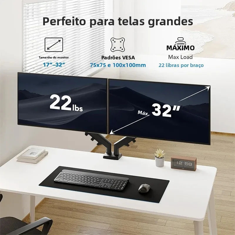 suporte para monitor de computador de braço único/duplo com 360 °   rotação, braço de monitor duplo com mola ajustável de 13-32 polegadas para retenção de mesa