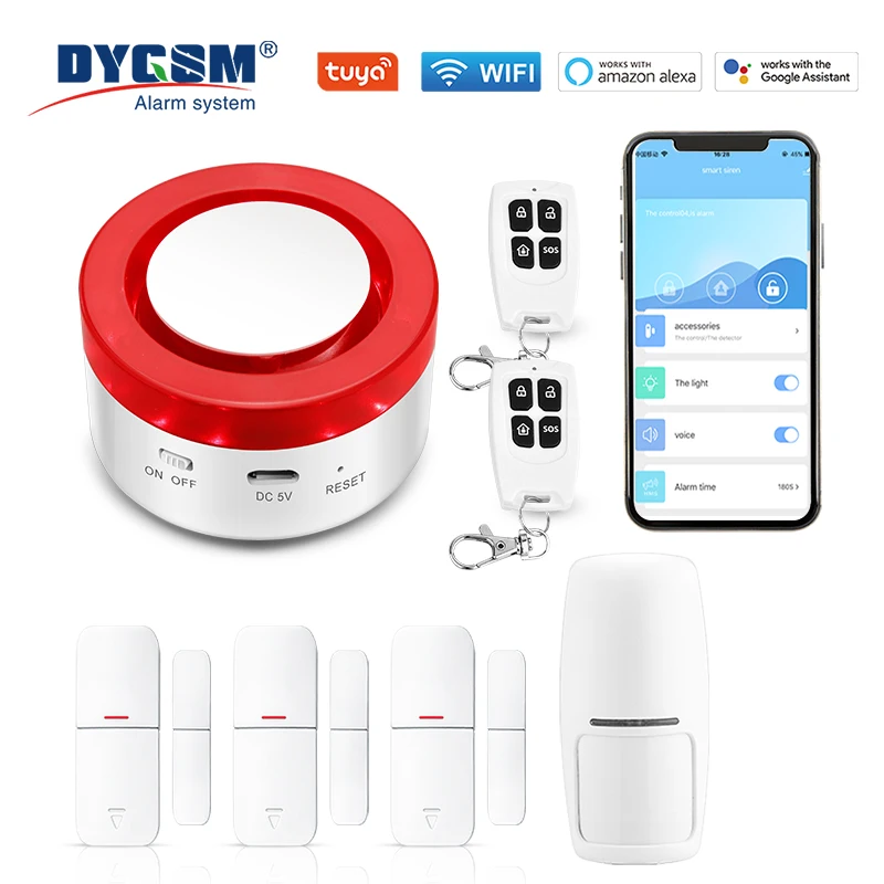 Tuya inteligente wi fi sistema de alarme segurança sem fio kit alarme casa assaltante sensor porta movimento compatível google casa alexa