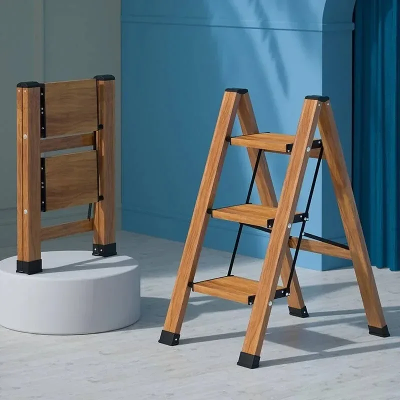 Escalera multifuncional de grano de madera: escalera plegable portátil de 3 escalones, soporte para flores en espiga, diseño que ahorra espacio para jardín