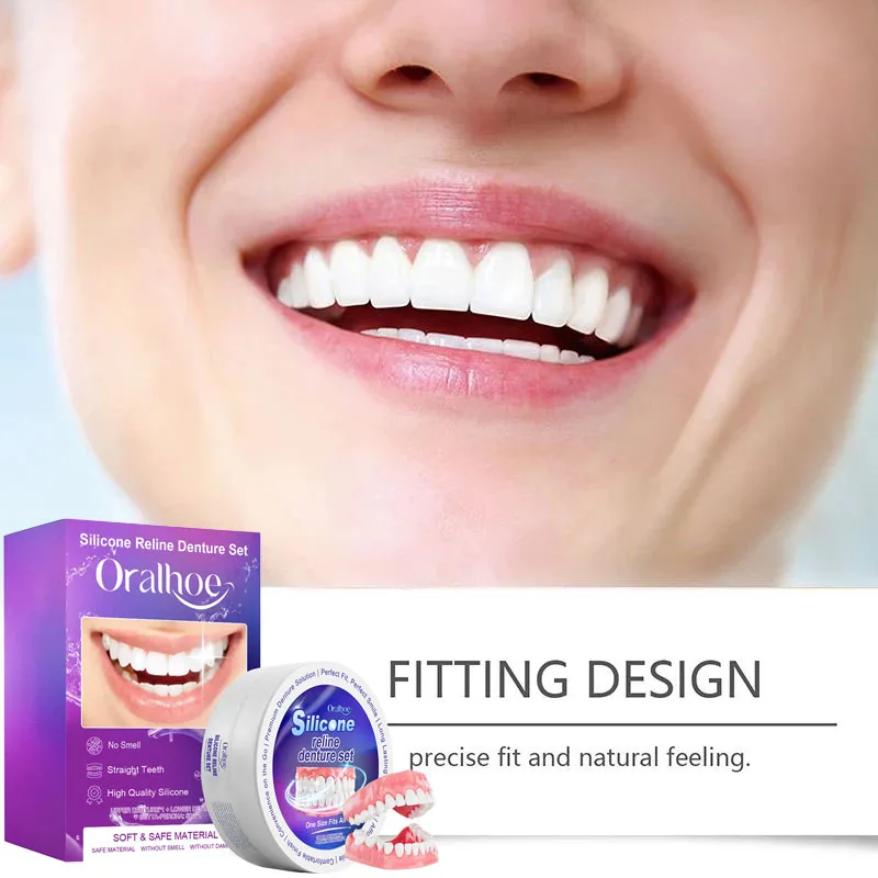 Silicone Denture Set Fit Temporary Orthodontic Teeth Dentures Fake Tooth Oral Hygiene Care Whitening Dentures Simulation Braces