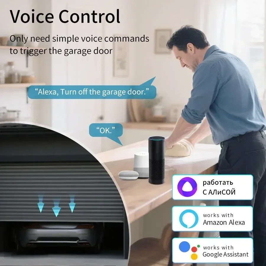 Módulo de apertura de puerta de garaje inteligente Tuya WiFi Zigbee, Control remoto de puerta, aplicación Smart Life, asistente de Google Alexa, Control por voz Alice