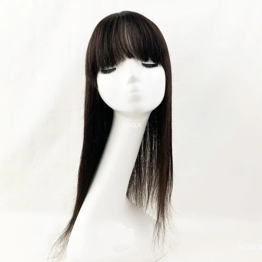 4D Fringeซ้อนทับผ้าไหมฐานผมมนุษย์TopperกับBangsสําหรับผู้หญิงVirginยุโรปผมผ้าไหมหนังศีรษะTop Toupeeผมชิ้น 6 "x 6''