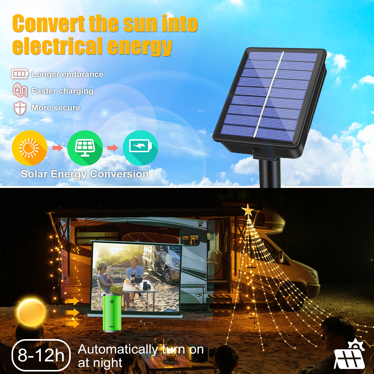 Solar Christmas Decoration Star String Lights 2/3M 8 Modes Waterfall Christmas Tree Fairy Lights for Outdoor Wedding Holiday