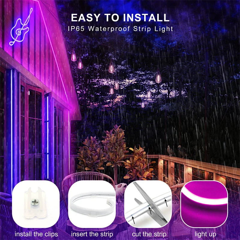 LED z Bluetooth Neon światła linowe 16,4 stopy RGB wąż świetlny LED 5V kontrola aplikacji zmieniająca kolor lampka linowa, światła neonowy pasek LED do gier