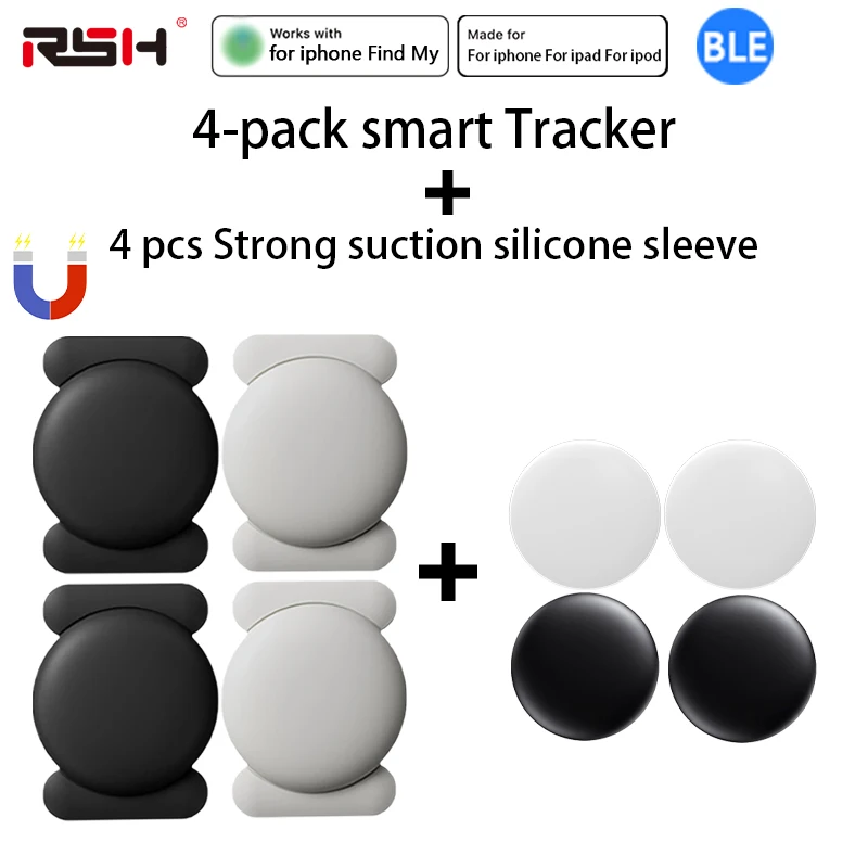 4er-Pack IOS GPS Smart Tag für Apple Find My Tracker Kits mit starker magnetischer Saugnapf, Silikonhülle, Anti-Verlust für Skateboard-Auto