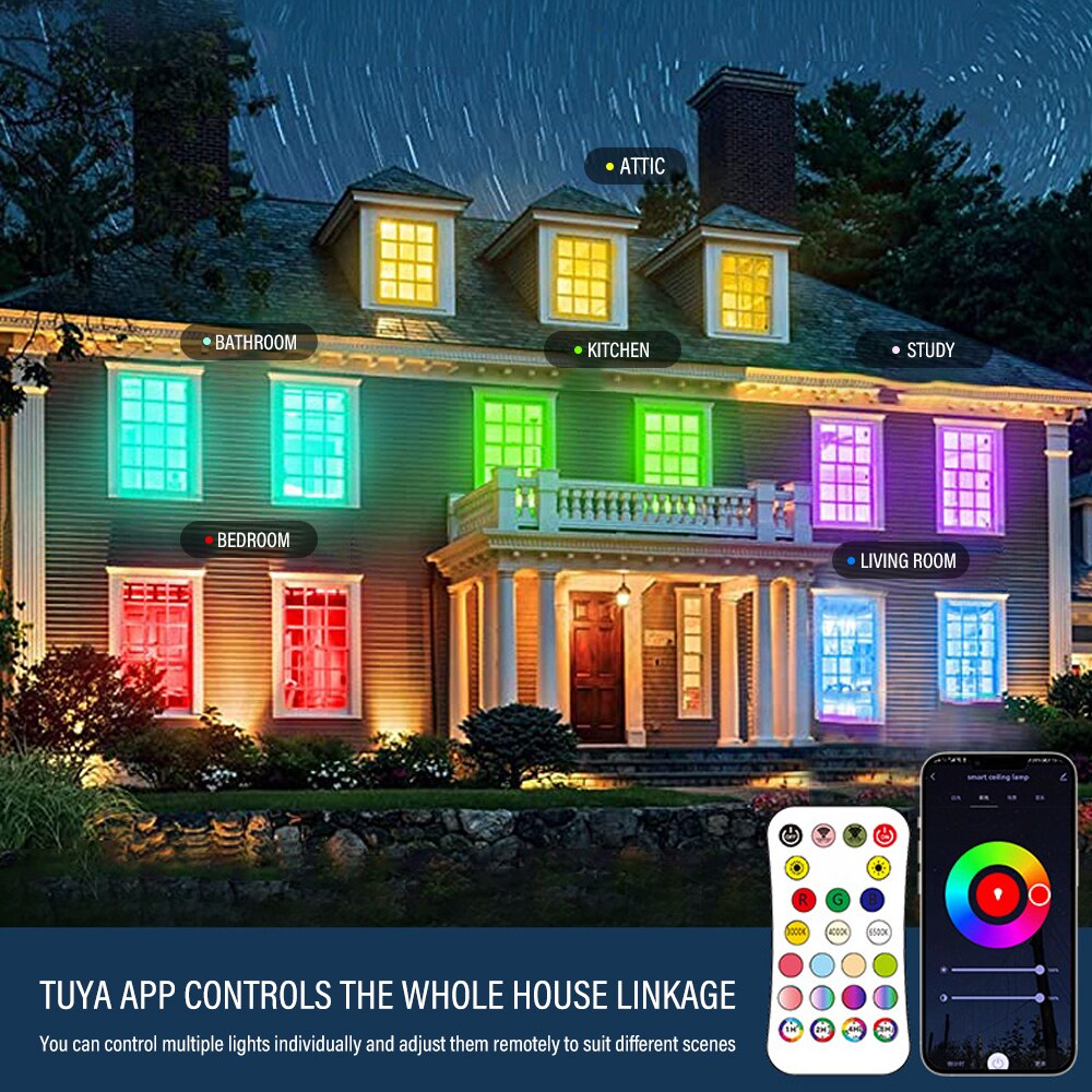 Smart WIFI LED Round Ceiling Light RGBCW Tuya APP Dimmable Compatible with Alexa Google Assistant for Bedroom
